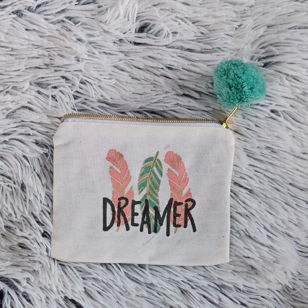 Hobby Lobby Dreamer Cosmetic Bag with Feathers